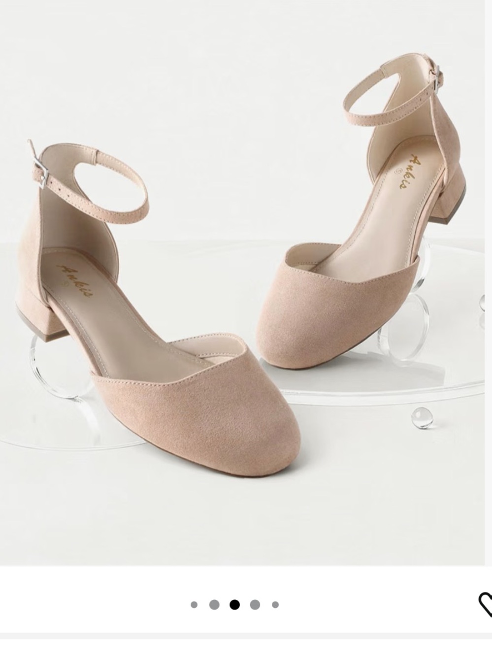Nude Suede Low Block Heel Ankle-Strap Pumps